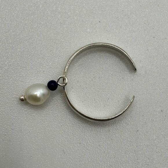 Sterling Silver Blue Gemstone and Cultured Pearl Anklet and Toe Ring Set .925 - Picture 5 of 8